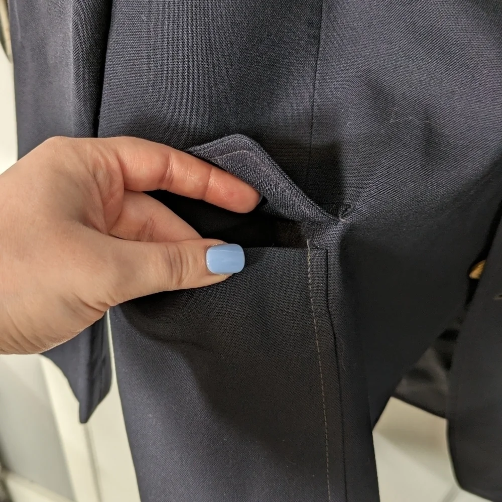 Vintage Alexander Shields Park Avenue Navy Contrast Stitched Wool‎ Blazer 48R